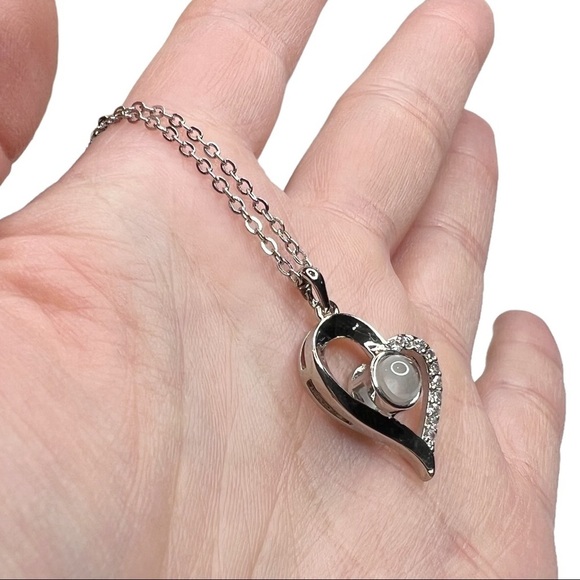 New Jardme Silver Tone Rhinestone Heart Cable Chain Necklace - Picture 3 of 9